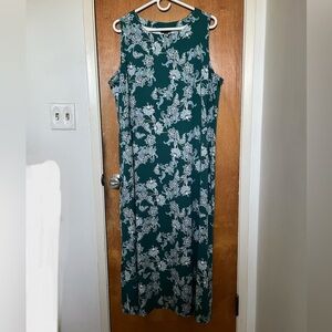 NWT J. Jill teal/white print sleeveless maxi dress rayon/spandex 2X